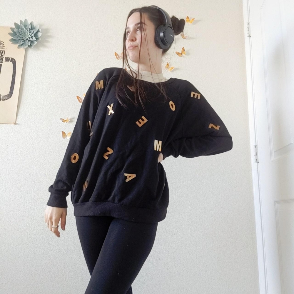 Black Metal Letter Sweatshirt